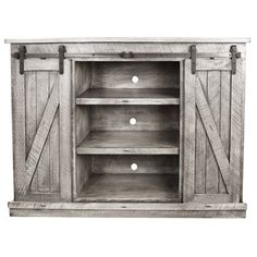 an old wooden cabinet with sliding doors on the front and bottom, isolated against a white background