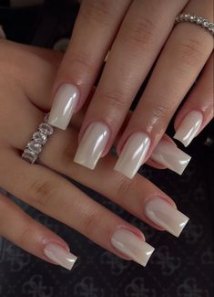 White Chrome Nails, Milky Nails, Graduation Nails, Simple Acrylic Nails, Classy Acrylic Nails, Pearl Nails, Nagel Inspo, Short Acrylic Nails Designs, Short Acrylic Nails