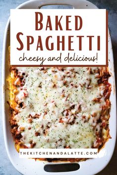 Baked spaghetti with cheese melted over the top in a baking dish ready to serve. Make Garlic Bread, Sausage Spaghetti, Comfort Casseroles, Spaghetti Casserole