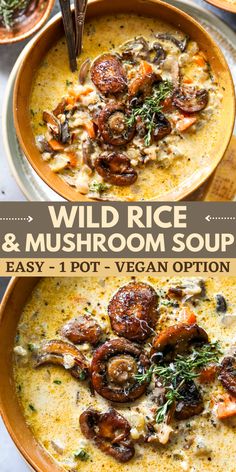 one pot vegetarian wild rice and mushroom soup