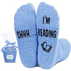 Reading SocksShh im reading socks. Say it with socks - "SHHH... I'M READING." These nerdy socks are soft and moisture-wicking, providing excellent comfort as they wrap around your feet.Size & MaterialThese fluffy book lover socks are made of plush coral fleece, providing ultimate comfort and warmth. Designed to fit women's shoe sizes 6-10. Our fuzzy librarian socks also feature black non-slip soles, ensuring your safety on wood and tile floors.Cupcake PackagingTo ensure easy transportation, they Reading Socks, Book Reader Gifts, School Socks, Stocking Stuffers For Teens, Book Socks, Silly Socks, Cricut Images, Holiday Socks, Reading Gifts