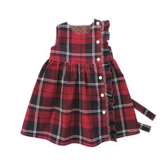 a red and black plaid dress with buttons