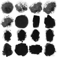 black ink smudges on white paper, each with different shapes and sizes to be used