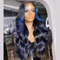 Peruvian Hair Ocean Blue Streak Highlight Style Lace Front Wig – Prosp Hair Shop Styled Wigs, Highlight Hair, Lace Fronts, Front Hair, Blue Highlights, Wave Wig, Human Virgin Hair, Raw Hair