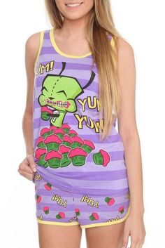 Japanese Street Fashion Harajuku, Gir Invader Zim, Invader Zim Gir, Zim Gir, Striped Cami Tops, Puff Girl, Girls Sleepwear, Invader Zim