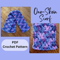 the crochet scarf pattern is shown in two different colors