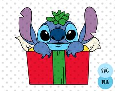 the stitchy bird is holding a gift box with its eyes open and it's head