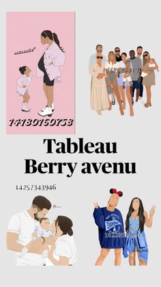 an advertisement for the tableau berry avenue show with people standing and sitting in front of them