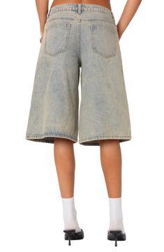 Roomy wide legs lend stylish volume to heavily washed Bermuda shorts that are perfect for your next weekend look. Zip fly with button closure Five-pocket style 100% cotton Machine wash, line dry Imported Bermuda Shorts Women, Acid Wash Denim, Swimwear Dress, Blue Fits, Maternity Shops, Designer Clothes For Men, Wide Legs, Modern Outfits, Toddler Girl Outfits