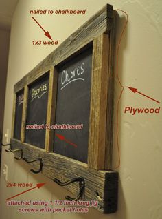 a chalkboard mounted to the side of a wall with instructions on how to hang it