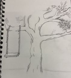 a drawing of a tree with a swing hanging from it