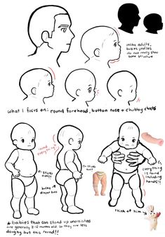 how to draw baby's body and head in different positions, from the side view