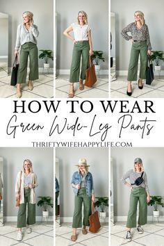 Green Wide Leg Pants Outfit, Pantalon Vert Olive, Olive Pants Outfit, Olive Green Pants Outfit, Green Wide Leg Pants, Green Linen Pants, Mode Ab 50, Green Pants Outfit, Culotte Style