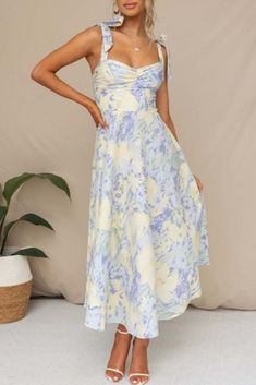 Sweet Elegant Print Flowers Fold V Neck Waist Skirt Dresses Church Dresses, Flower Prints, Waist Skirt, Cute Dresses, Dress Skirt, Special Occasion, V Neck, Skirt, Birthday