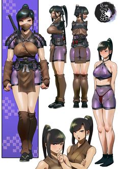 6 Armed Character Design, Kunoichi Art, Female Ninja Art, Japanese Character Design, Kunoichi Outfit, Arte Pin Up, Japanese Clothes, Character Model Sheet, Anime Girlxgirl