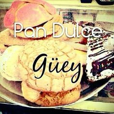 a plate topped with lots of different types of cakes and desserts next to the words pan dulce give