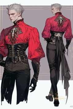 a drawing of a man in red shirt and black pants standing next to each other