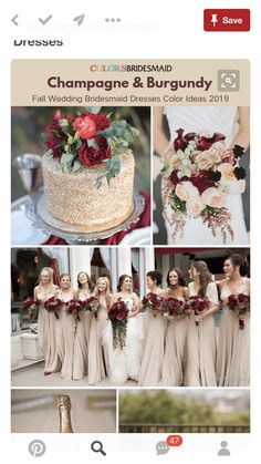 the bridesmaid's champagne and burgundy wedding party is featured on instagram