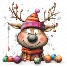 Cute Christmas Clipart, Reindeer Printable, Reindeer Clipart, Craft Journal, Quirky Christmas, Christmas Paintings On Canvas, Cute Christmas Wallpaper, Christmas Card Art, Whimsical Christmas