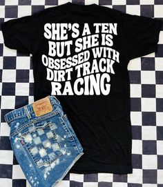 Dirt Race Track Outfit, Dirt Track Outfit Women, Dirt Bike Track Outfit, Dirt Track Racing Tattoos, Dirt Racing Shirts, Racing Shirts Dirt Track, Casual Motorcycling T-shirt With Screen Print, Sporty Graphic T-shirt For Motorcycling, Sporty Graphic Print T-shirt For Motorcycling