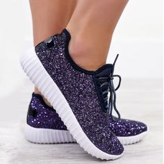 Navy Blue & Purple Sparkle Sneakers. So Cute And Are A Statement Piece! Navy Slip-resistant Sports Sneakers, Breathable Purple Slip-on Sneakers, Comfortable Purple Slip-on Sneakers, Purple High-top Sneakers With Cushioned Footbed For Sports, Sparkle Sneakers, Navy Slip-on Sneakers With Textured Sole, Navy Blue Sneakers, Cheer Shoes, Pink Running Shoes