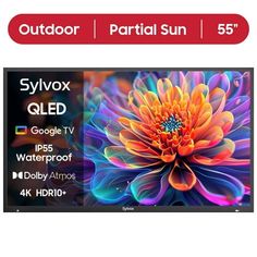 an outdoor tv with colorful flowers on it and the caption saying sylvox gled