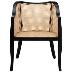 a chair made out of wood and wicker with an armrest on the back