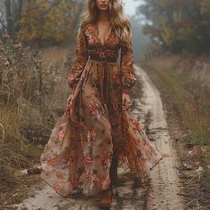 Boho Fall Dresses Long Sleeve, Boho Dress With Boots, Western Gala Outfit, Fall Dresses Long, Country Maxi Dress, Long Sleeve Fall Dress, Country Western Dresses, Long Boho Dress, Vintage Linen Dress