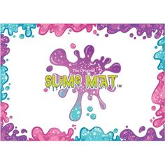 the original slime mat logo is displayed on a white background with pink and blue bubbles