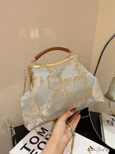 Bird in Bag - Embroidered Satin Evening Bag, Shoulder & Crossbody Chain Bag, Elegant Womens Clutch Bag, Perfect Bridal Gold Embroidered Handheld Evening Bag, Gold Embroidered Shoulder Bag, Womens Clutch, Bag Elegant, Ladies Clutch, Embroidered Bag, Chain Bag, Bird In Bag, Square Bag