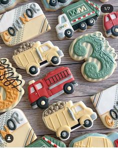 decorated cookies with cars and trucks on them