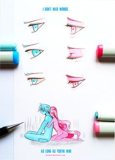 the drawing shows different types of eyes and how to draw them with colored pencils