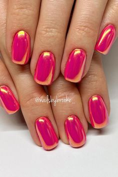 Coral Chrome Nails, Summer Nail Color Ideas, Summer Nail Color, Pink Chrome Nails, Nail Color Ideas, Pink Chrome, Chrome Nail, Get Nails, Dipped Nails