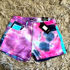 Fashion Nova Tie Dye Stretch Denim Shorts Size 5 Y2k Jean Shorts With Built-in Shorts For Summer, Y2k High Waist Cotton Shorts, Y2k Style High-waisted Shorts For Summer, Relaxed Fit Multicolor Denim Bottoms, Y2k Jean Shorts For Summer, Summer Y2k Jean Shorts, Y2k Style Short Jean Shorts For Summer, Y2k Style Jean Shorts For Summer, Y2k Style Spring Shorts