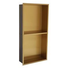 a brown bookcase with two shelves on each side and one shelf above the other