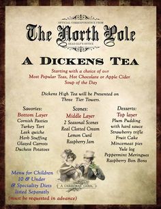 the north pole tea poster with information