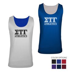 two different color options for an athletic tank top with the word stt athletics on it