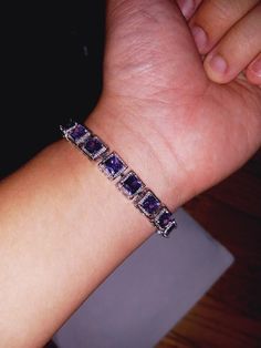 Even if lab-grown, the royal aura does not fade from the sapphire gems that are perfectly pieced and evenly spaced out. Easy to wear for both men and women alike. It is brand new so treat it with care! Albany Ny, Purple Sapphire, Sapphire Bracelet, Chain Link Bracelet, Arm Band, Link Bracelets, Chain Link, Lab Grown, Aura