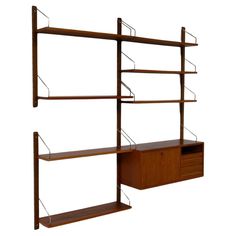 a wooden shelf with shelves and drawers