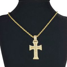 Brand New Men's Gold Diamond Cross Necklace 14k Gold Plated Sterling Silver Genuine 2ct Lab Created Radiant Cut Diamonds 24" Braided Rope Chain Necklace Measurements Of The Pendant - 1.9" X 1" Retail Price $400 Buy With Confidence From A Trusted Seller With A 99%+ Feedback Rating! *Also Available In White Gold A1094 (Id-1658-) White Gold Jewelry With Rope Chain And Cuban Link, White Gold Jewelry With Rope Chain In Cuban Link, Silver Cuban Link Necklace In 14k Gold, Gold Sterling Silver Jewelry With Rope Chain, Sterling Silver Yellow Gold Rope Chain Necklace, Sterling Silver Yellow Gold Rope Chain Necklaces, Yellow Gold Sterling Silver Rope Chain Necklace, Yellow Gold Sterling Silver Rope Chain Necklaces, Silver 14k Gold Rope Chain Necklace