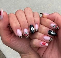 Nail Number Art Designs, San Francisco Nails, Odd Nail Designs, Cmbyn Nails, I Love Ny Nails, Nails With Different Designs On Each, Crazy Design Nails, New York City Nails, Tate Mcrae Nails