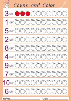 a printable worksheet with numbers and apples on it for kids to practice counting