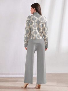 Pattern Turtleneck, Geo Pattern, Co Ords, Women Sweater, Knit Pants, Sweater Knit, Fashion Online Shop, Turtleneck Sweater, All Fashion