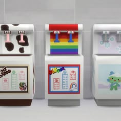 four different types of toy vending machines with pictures on them