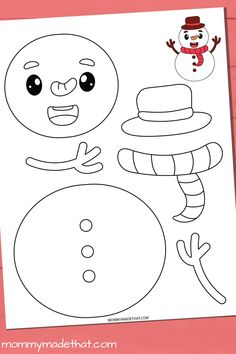 a printable snowman with a hat and scarf is shown in the shape of a face