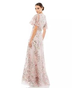 Mac Duggal - Vestidos Color Coral, Bride Ideas, Mac Duggal Dresses, Full Length Gowns, Mob Dresses, Embellished Gown, Column Gown, Butterfly Sleeve, Floral Butterfly