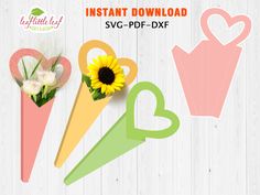 paper flowers and scissors cut out on a white wooden background with text instant download svg - pdf - dxf