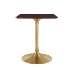 a small table with a wooden top on a white background, it is gold and brown