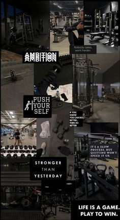 an advertisement for a gym with images and text on the front page, including pictures of equipment