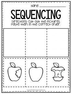 an apple sequence worksheet to help students learn how to write and draw numbers